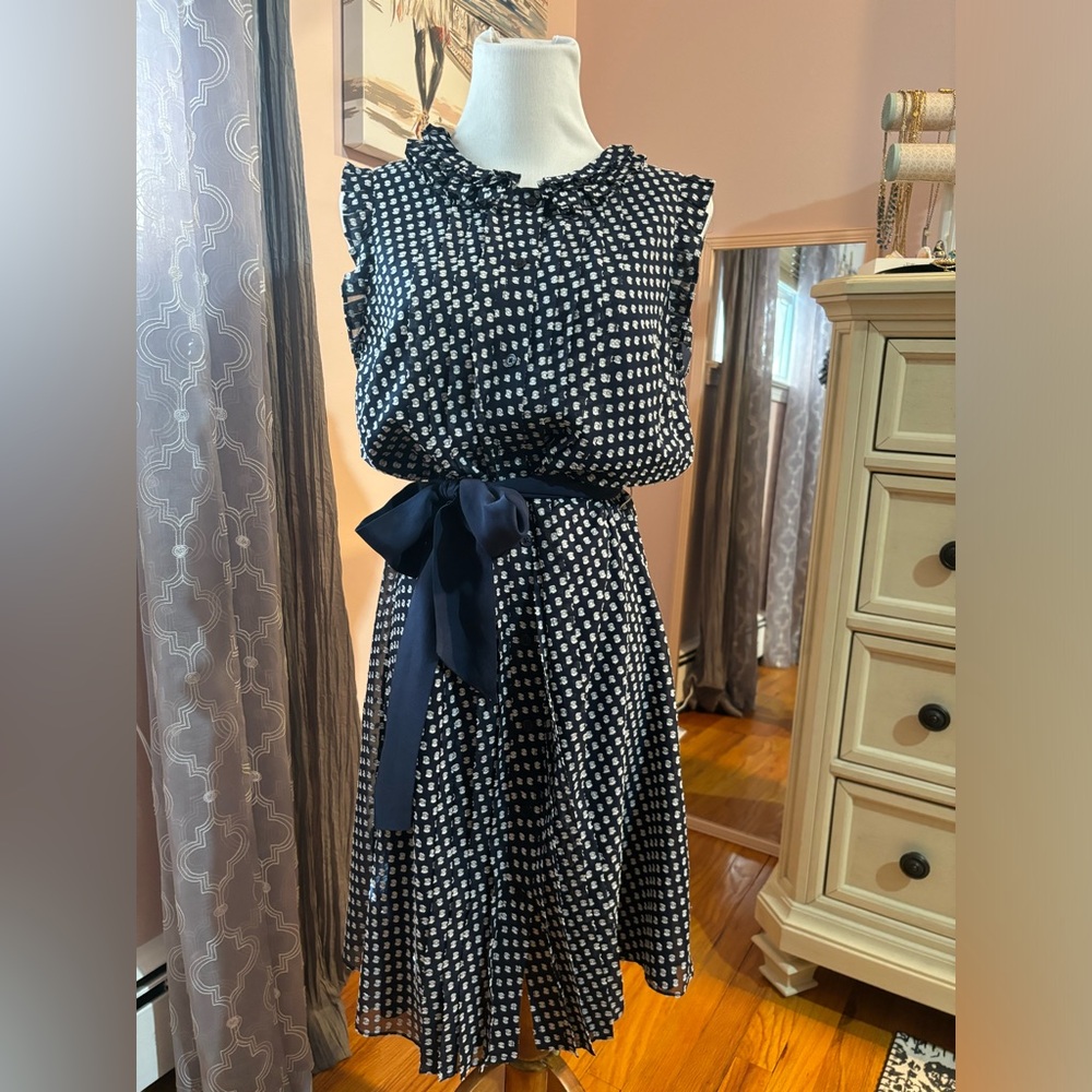 Tory Burch Navy blue polka dot dress with tie